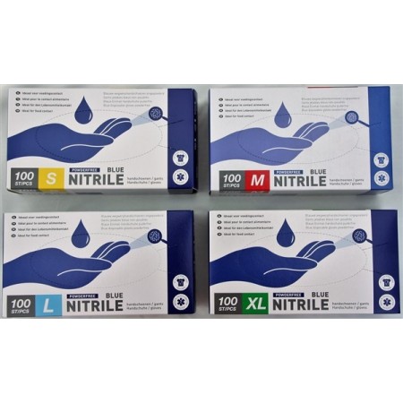 Gants jetables en nitrile bleu non poudrés - AQL 1.5 - 3.5 gr